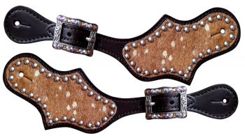 30966: Showman ® Ladies cowhide spur straps with iridescent sparkles on buckles Spur Straps Showman