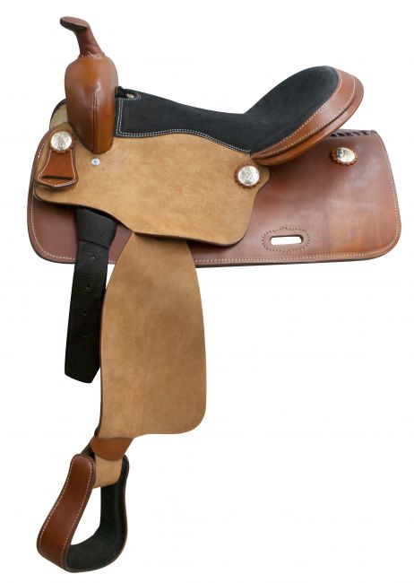 325516: 16" Economy western saddle with rough out fenders and jockeys Primary Showman Saddles and Tack