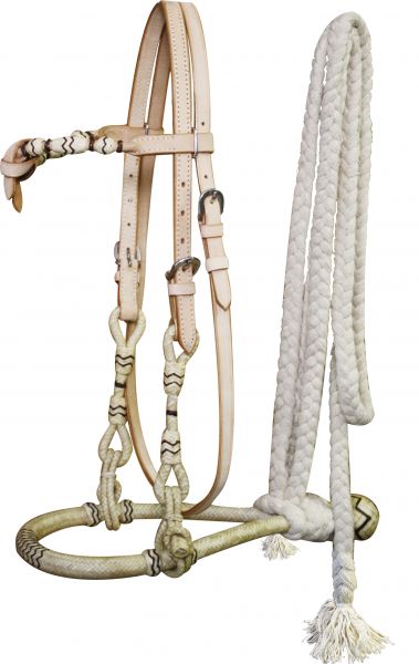 3309: Showman™ Fine quality rawhide core show bosal with a cotton mecate rein Headstall Showman