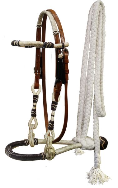 3312: Showman™ Fine quality rawhide core show bosal with a cotton mecate rein Headstall Showman