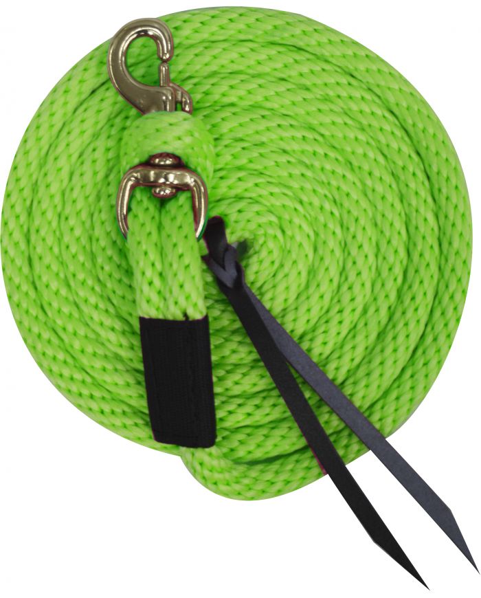 35181-5: 5/8" x 10' Deluxe poly lead with removable brass snap and leather ends Primary Showman Saddles and Tack