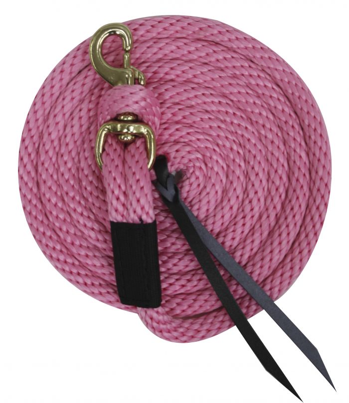 35181-5: 5/8" x 10' Deluxe poly lead with removable brass snap and leather ends Primary Showman Saddles and Tack