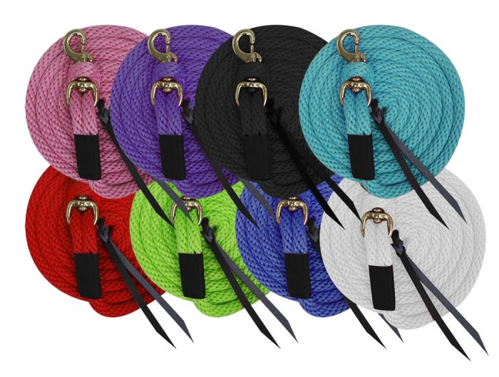 35181-5: 5/8" x 10' Deluxe poly lead with removable brass snap and leather ends Primary Showman Saddles and Tack