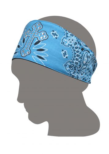 37054: Chop Top® Light Blue and Black bandana Doo wrap with rhinestone cross with velcro back Primary Showman Saddles and Tack