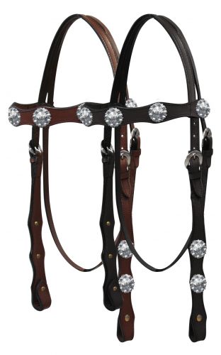 3866: Double stitched leather headstall with engraved silver conchos on browband and cheeks Primary Showman Saddles and Tack