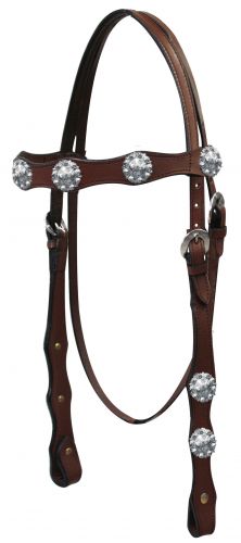 3866: Double stitched leather headstall with engraved silver conchos on browband and cheeks Primary Showman Saddles and Tack