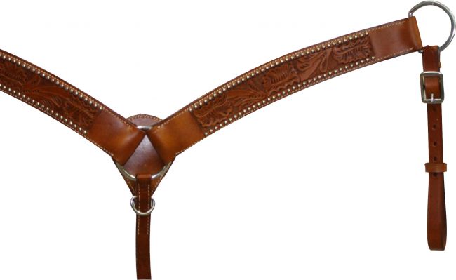 392: Leather breastcollar has floral tooling accented with silver beads Breast Collar Showman Saddles and Tack
