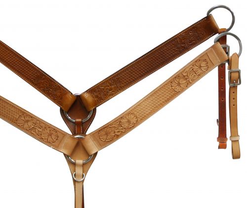 395: Leather breastcollar has floral and basketweave tooling Breast Collar Showman Saddles and Tack
