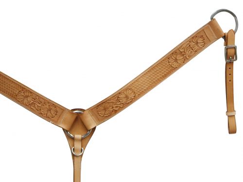 395: Leather breastcollar has floral and basketweave tooling Breast Collar Showman Saddles and Tack