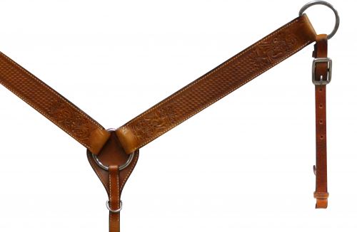 395: Leather breastcollar has floral and basketweave tooling Breast Collar Showman Saddles and Tack