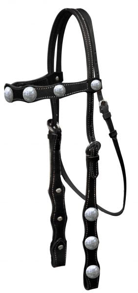 4004: Leather headstall with engraved silver conchos on browband and cheeks Primary Showman Saddles and Tack