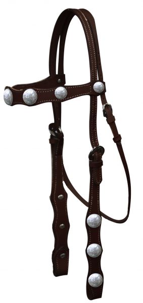4004: Leather headstall with engraved silver conchos on browband and cheeks Primary Showman Saddles and Tack