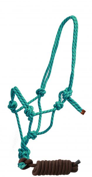 4329: Horse size braided nylon cowboy knot rope halter with removable 7 Cowboy Halter Showman Saddles and Tack
