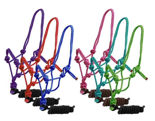4329: Horse size braided nylon cowboy knot rope halter with removable 7 Cowboy Halter Showman Saddles and Tack