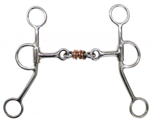 46785: Showman™ Stainless Steel Dog Bone Snaffle with Copper Rings Bits Showman