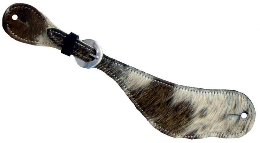4682: Leather spur strap with hair on cowhide Spur Straps Showman Saddles and Tack