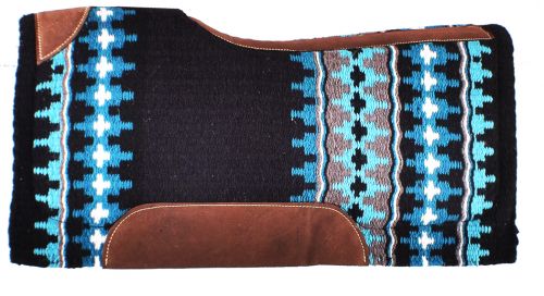 4904: Showman® 34" x 36" Black and Turquoise memory felt bottom saddle pad Western Saddle Pad Showman