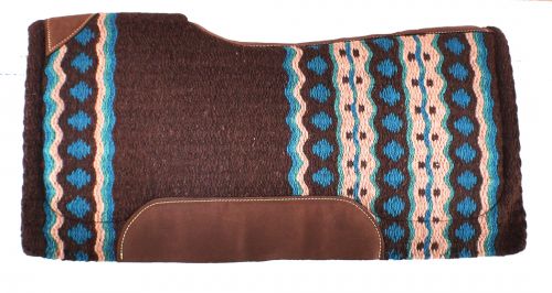 4908: Showman® 34" x 36" Brown and Turquoise memory felt bottom saddle pad Western Saddle Pad Showman