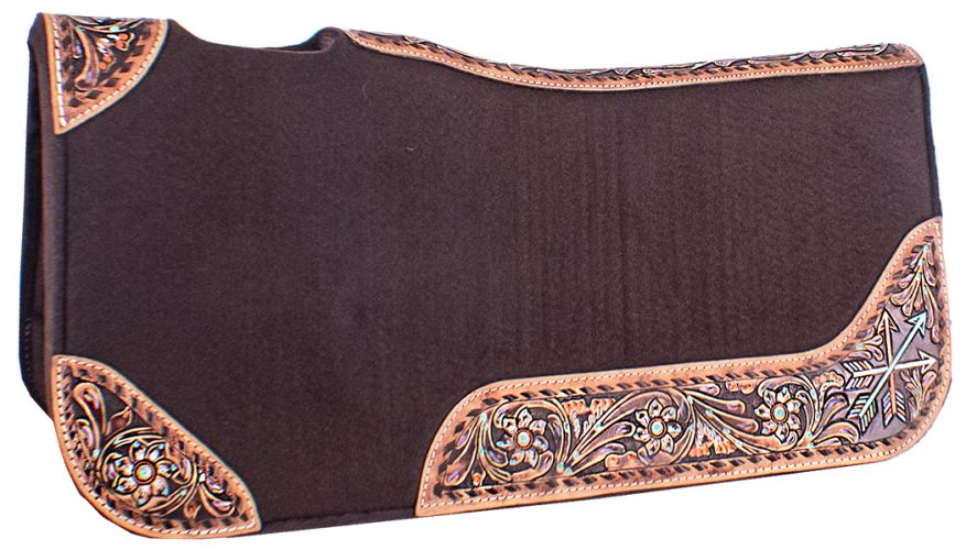4910: Showman ® 32" x 31" x 1" Felt Saddle Pad with Hand Painted flower and arrow design Western Saddle Pad Showman