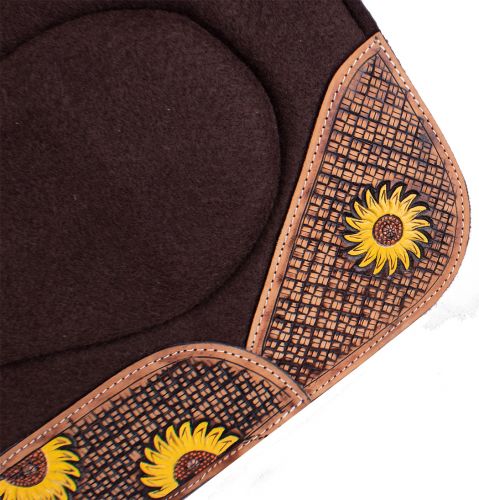 4911: Showman ® 32" x 31" x 1" Brown Built Up Felt Saddle Pad with Sunflower Design Western Saddle Pad Showman