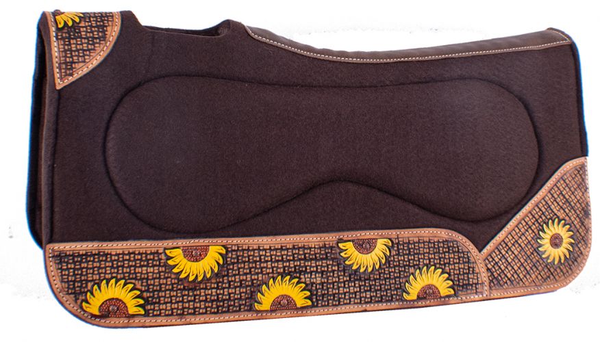 #4911: Showman ® 32" x 31" x 1" Brown Built Up Felt Saddle Pad with Sunflower Design