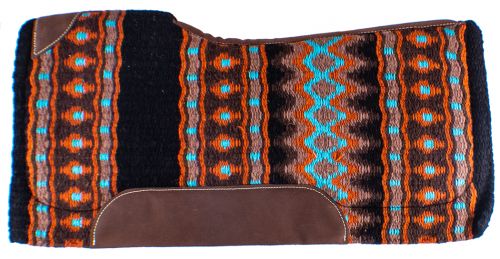 4915: Showman® 34" x 36" x 3/4" Turquoise, orange and black colored memory felt bottom saddle pad Western Saddle Pad Showman