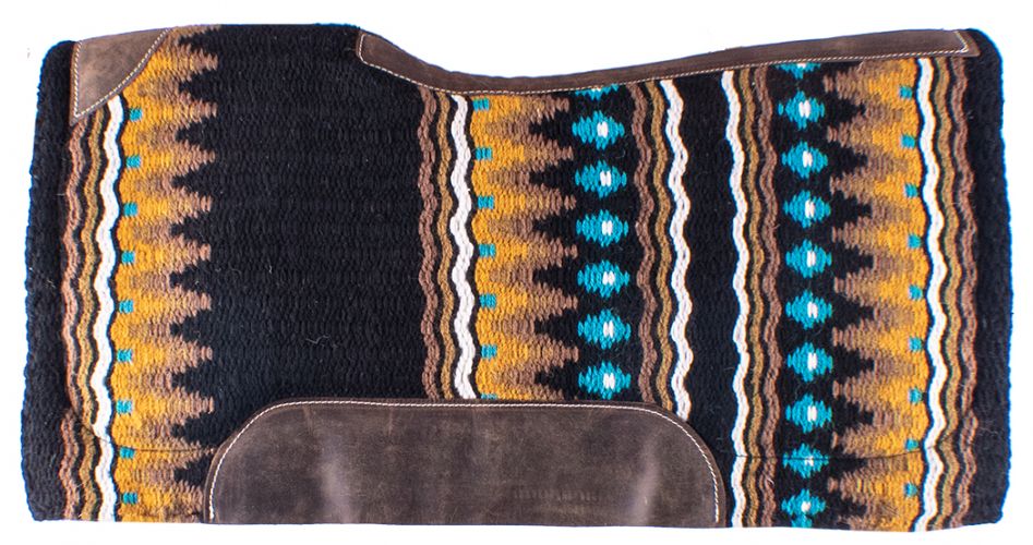 4923: Showman® 34" x 36" x 3/4" Turquoise, mustard and brown colored memory felt bottom saddle pad Western Saddle Pad Showman