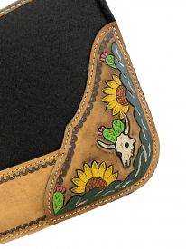 4924: Showman® Pony 24" x 24" Black felt 1” saddle pad with distressed brown leather feat Western Saddle Pad Showman