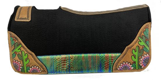 4925: Showman® Pony 24" x 24" Black felt 1” saddle pad with blue/green snake metallic ac Western Saddle Pad Showman