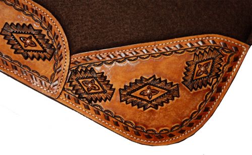 4978: Showman ® 32" X 31" Contoured felt bottom saddle pad with aztec designed wear leathers Western Saddle Pad Showman