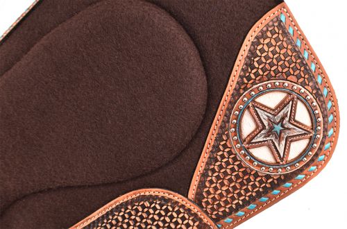 4999: Showman ® 31" x 32" x 1" Brown Built Up Felt Saddle Pad with Texas Star Design Western Saddle Pad Showman