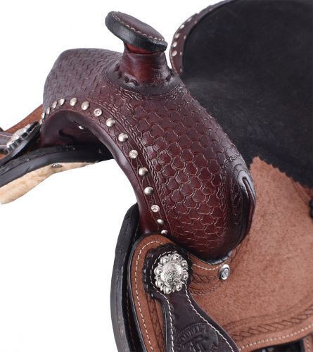 50110: 10" Double T Pony Saddle with Basket Weave Tooling Youth Saddle Double T