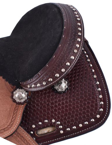 50110: 10" Double T Pony Saddle with Basket Weave Tooling Youth Saddle Double T