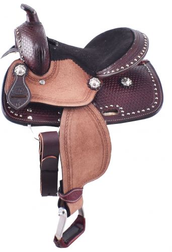 50110: 10" Double T Pony Saddle with Basket Weave Tooling Youth Saddle Double T