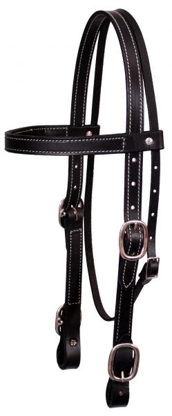5025: American made 1" Leather double stitched draft horse size headstall with buckled ends Primary Showman Saddles and Tack