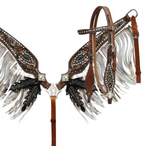 5028: Showman ® Silver glitter painted headstall and breast collar set Headstall & Breast Collar Set Showman