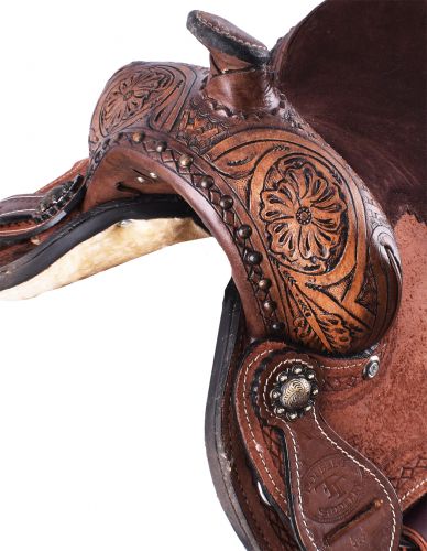 50310: 10" Double T Pony Saddle with Floral Tooling Youth Saddle Double T