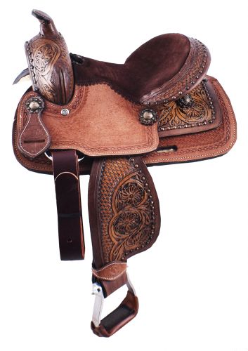 50310: 10" Double T Pony Saddle with Floral Tooling Youth Saddle Double T