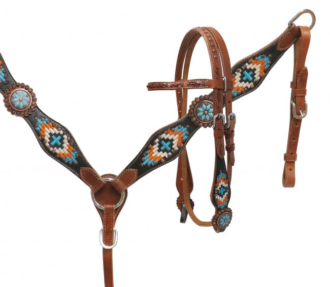 50416: Showman® Navajo embroidered headstall and breast collar set Headstall & Breast Collar Set Showman