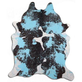5095: LG/XL Brazilian Aqua Splatter Distressed Black / White cowhide rugs Primary Showman Saddles and Tack