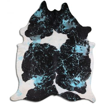 5095: LG/XL Brazilian Aqua Splatter Distressed Black / White cowhide rugs Primary Showman Saddles and Tack