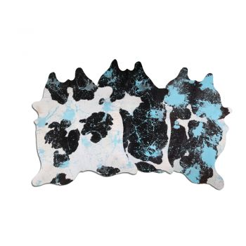 5095: LG/XL Brazilian Aqua Splatter Distressed Black / White cowhide rugs Primary Showman Saddles and Tack
