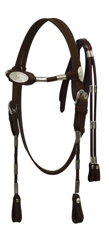 5331H: Fully rounded browband headstall and rein set with solid ferrules Primary Showman Saddles and Tack