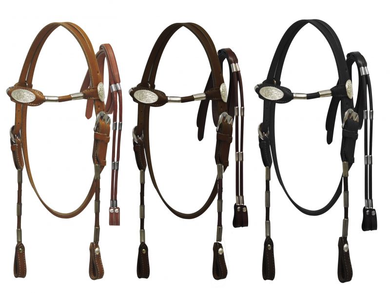 5331P: Made with top quality leather, Pony size, fully rounded browband headstall and rein set wit Primary Showman Saddles and Tack