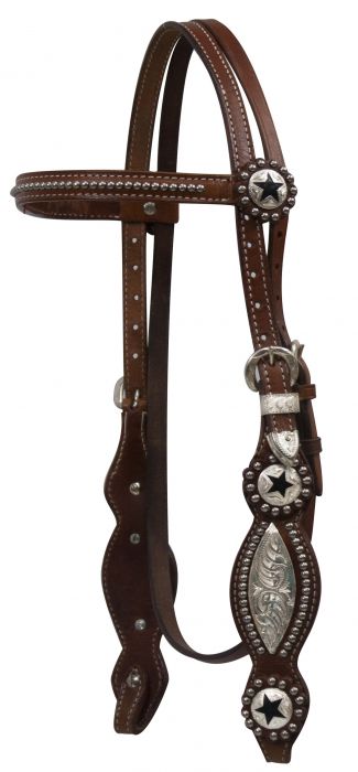 535: Showman™ double stitched leather headstall with silver beaded browband and cheeks Primary Showman
