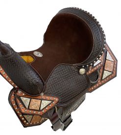 538013: 13" Double T fully tooled Youth / Pony show saddle with copper/silver Youth Saddle Double T