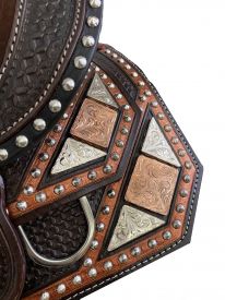 538013: 13" Double T fully tooled Youth / Pony show saddle with copper/silver Youth Saddle Double T