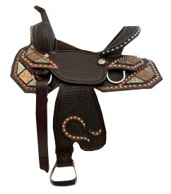 538013: 13" Double T fully tooled Youth / Pony show saddle with copper/silver Youth Saddle Double T