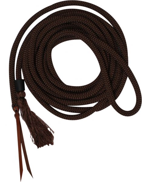 54136: 23' round nylon braided mecate reins with leather ends Reins Showman Saddles and Tack