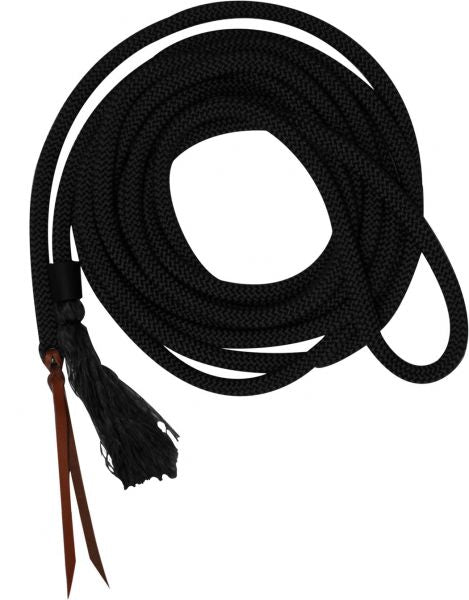 54136: 23' round nylon braided mecate reins with leather ends Reins Showman Saddles and Tack